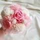 RAEDY to SHIP SMALL sola flowers wedding bridesmaid bouquet flower girl wand pink ivory creme satin Handle rose zinnia toss bouquet
