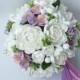 Clay wedding bouquet and boutonniere set, Bridal bouquet, White tuberoses and Violet freesias , Natural look bouquet
