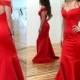 Sexy Red Mermaid Off-the-Shoulder Sleeveless Prom Dress