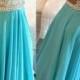 V-neck Chiffon Blue Backless Prom/Evening Dress With Long Sleeves from Tidetell