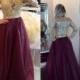 Illusion Scoop Long Sleeves Burgundy Prom/Evening Dress With Appliques Buttons from Tidetell