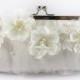 Bridal Clutch with Alencon French Lace Organza Flower and Freshwater pearls in Ivory 8-inch LAFORET ANGEE W.
