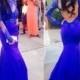 Sexy Prom Dress -Royal Blue Mermaid Scoop Long Sleeves with Appliques