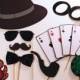 James Bond Themed Photo Booth Props - Features oversized deck of cards, glittered dice on fire, and more...