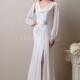 Special Cowl Neck Chiffon Sheath/ Column Long Sleeves Floor Length Evening Dress With Side Slit - Compelling Wedding Dresses