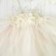 Boho Flower girl dress ivory cream rose tutu party wedding birthday lace