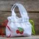 Linen Girl Handbag, Embroidered Wedding Sachet, Small Handmade Strawberry Bag, White, Rustic Party Bag