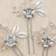Floral bridal hair pins, silver hair pins, crystal bridal hair pins, bridal bobby pins, bridal headpiece, wedding pins, crystal bobby pins