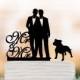 Gay Wedding Cake topper mr and mr, Cake Toppers with dog, gay silhouette, cake topper for wedding, same sex cake topper