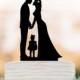Family Wedding Cake topper with little girl, funny wedding cake toppers with child, cake topper bride and groom silhouette