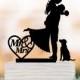 Mr And Mrs Wedding Cake topper with dog, Bride and groom silhouette funny wedding cake topper with heart, Funny Wedding cake topper