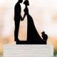 Wedding Cake topper with Cat, family Cake Topper with bride and groom silhouette, funny wedding cake topper, anniversary cake topper