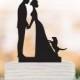 Wedding Cake topper with dog, family Cake Topper with bride and groom silhouette, funny wedding cake topper, anniversary cake topper