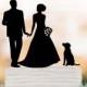 Wedding Cake topper silhouette, family Cake Topper with bride and groom , funny wedding cake topper with dog, anniversary cake topper