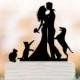 Funny wedding cake topper with cat. wedding Cake Topper with dog, silhouette cake topper, Rustic wedding cake decoration