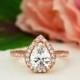 1.5 ctw Classic Pear Engagement Ring, Man Made Diamond Simulants, Halo Wedding Ring, Promise Ring, Sterling Silver, Rose Gold Plated