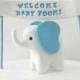 Baby Shower Cake Topper, White and Blue Baby Boy  Elephant - "Welcome Baby" Banner, New Mommy Gift, Keepsake, Nursery Decor