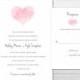 Digital Wedding Invitation, Printable Invitation, Template, Watercolor Heart, Pink, Simple, Elegant, PDF