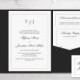 Digital Wedding Invitation, Printable Invitation, Pocketfold Template, Classic Dots, Elegant, Black, Dots,  PDF