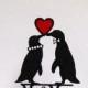 Personalized Wedding Cake Topper -  Penguins in Love wedding cake topper with Mr & Mrs last name + Red Heart