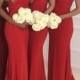 Stylish Off Shoulder Mermaid Red Bridesmaid Dress with Lace Sequins