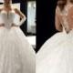Cheap Stunning Scoop Neck Long Sleeve Lace Ball Gown Wedding Dresses, WD0136