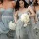Fashion Sweetheart Ruffles Tulle Grey Long Bridesmaid Dress With Rhinestones Belt