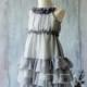 2016 Grey Junior Bridesmaid Dress, Gray Ruffle Flower Girl Dress, Rosette dress, Floor length, Floral Headdress (HK123A)