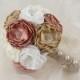 Fabric Bouquet, Wedding Bouquet, Fabric Flower White Cream Dusty Rose Beige, Vintage Satin Rhinestone Handmade