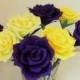 12 pcs of Lemon Yellow, Purple Roses, Bridal bouquet, Wedding bouquet,Crepe Bouquet, Purple Flowers, Floral Arrangement, yellow flowers