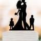 Bride and groom silhouette Wedding Cake topper with child, cake topper wedding, wedding cake topper with boy and girl, family cake topper