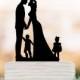 Bride and groom Wedding Cake topper with child, cake topper wedding, silhouette wedding cake topper with boy and girl, family cake topper