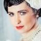 Cream Bridal Fascinator with Silk Rose and Birdcage Veil - White Bridal Teardrop Fascinator - Ivory Wedding Hat
