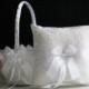White Wedding Ring Pillow Basket Set  White Lace ring bearer pillow   white flower girl basket  Ring holder with bow and lace