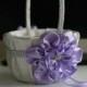 Ivory Lavender Satin Wedding Basket  Violet Wedding Flower Girl Basket and Ring Pillow Set  Light Purple Brooch Basket and Ring Holder Set