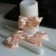 Peach Bow Unity Candle, Stick and Pillar Wedding Candle, Bling Unity Candle, Peach Flower Decor Candle, Ivory Candle and Peach Bow