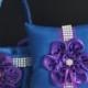 Blue & Plum Flower Girl Basket   Ring Bearer Pillow Set with brooch  Royal Blue Wedding Basket   Ring Pillow with Plum flower