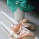 Mint Peach Unity Candles, White Pillar and Stick Wedding Candle, Mint green and peach Handmade Bow Unity Candle, Candles with Ribbon Bow