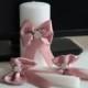 Dusty Rose Unity Candles, Pillar and Stick Wedding Candle, Handmade Bow Unity Candle, Candles with Ribbon Bow and Brooch
