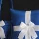 Royal Blue Flower Girl Basket and Ring Bearer Pillow Set  Cobalt Blue Wedding Basket with Wedding Ring Pillow with white bow