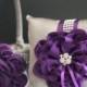 Gray Plum Flower Girl Basket and Ring Bearer Pillow Wedding Set  Gray Egg Plant Wedding Basket   Ring Holder  Plum Wedding Pillow