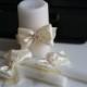 Brooch Unity Candles, Wedding Candle, Handmade Bow Unity Candle, Flower Decor Candle, Ivory Candles with Ribbon Bow and Brooch