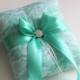 Mint Ring Pillow  Mint Wedding Ring Bearer Pillow  Mint and White Ring Holder  Wedding Ceremony Accessories  White Lace Wedding Pillow