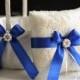 Royal Blue Ring Bearer Pillow and Wedding Basket Set  Blue Wedding Ring Pillow and Flower Girl Basket  Ivory Blue Lace Pillow Basket Set