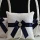 Navy Blue 2 Flower Girl Baskets   1 Ring Bearer Pillow  Navy Wedding Baskets and ring Pillows with Lace and Brooch  Lace Petals Baskets