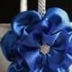 Royal Blue Flower Girl Basket  Ivory Satin Basket with Cobalt Blue Flower and Rhinestones / Cobalt Blue Wedding Ceremony Basket
