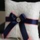 Ring Bearer Pillow Navy Blue and Coral  Navy Coral Ring Pillow   Flower Girl Basket  Lace Ivory Wedding Ring Holder and Wedding Basket