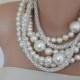 Bridal Bold Chunky Ivory Pearl Necklace with Rhinestone chain