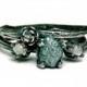 Three Stone Rough Diamond Twig Ring, Antiqued Sterling Silver Blue Diamond Ring, Unique Wedding Set, Botanical Jewelry