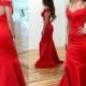Sexy Prom Dress -Red Mermaid Off-the-Shoulder Sleeveless from Dressywomen